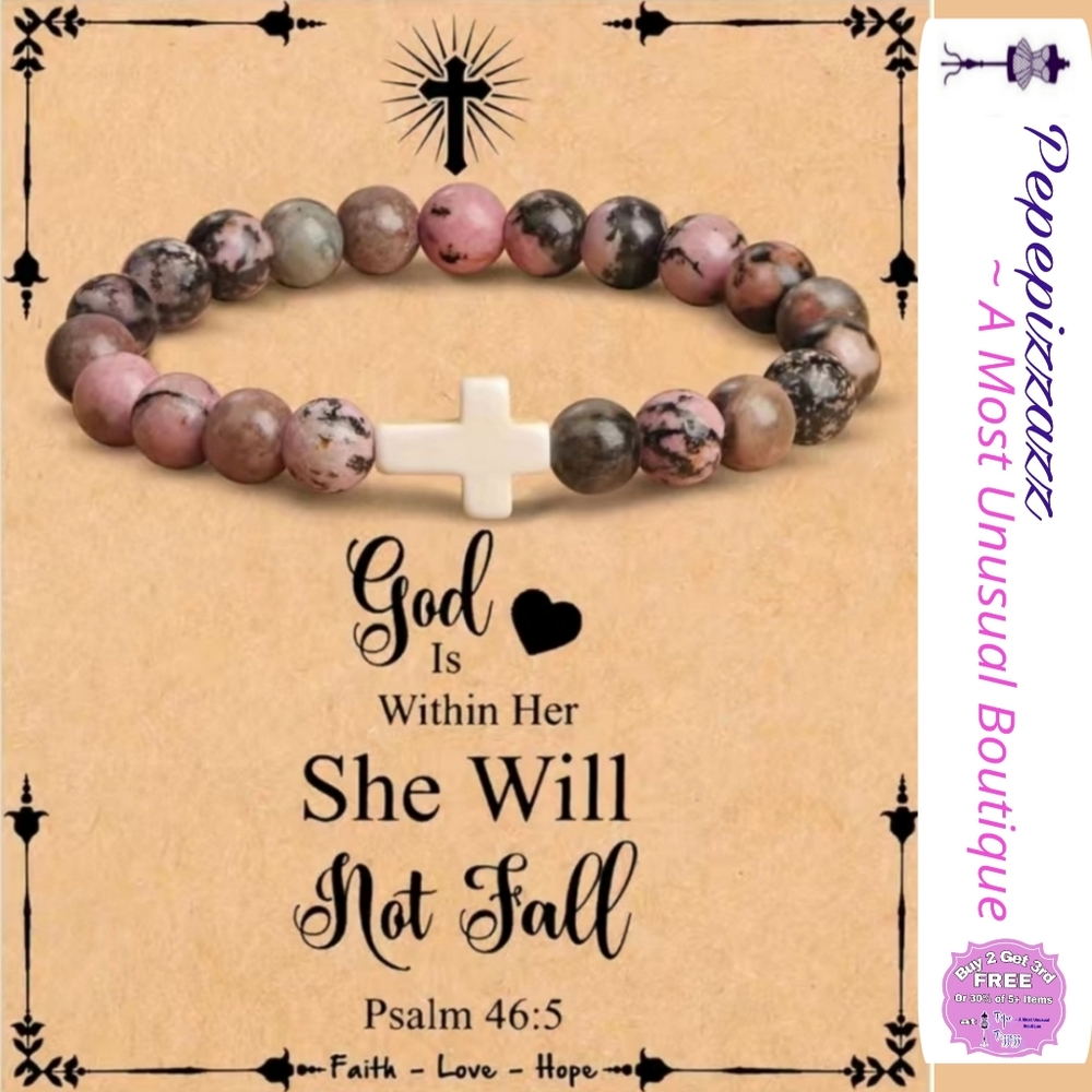 Cross Bracelet Confirmation Gifts, Christian Gifts. Natural stone. Stret…